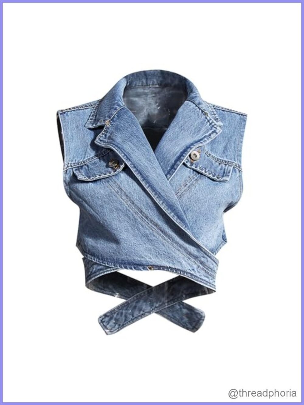 2 Piece Top & Denim Vest Set Cotton Button Down Puff Sleeve Loose Fit